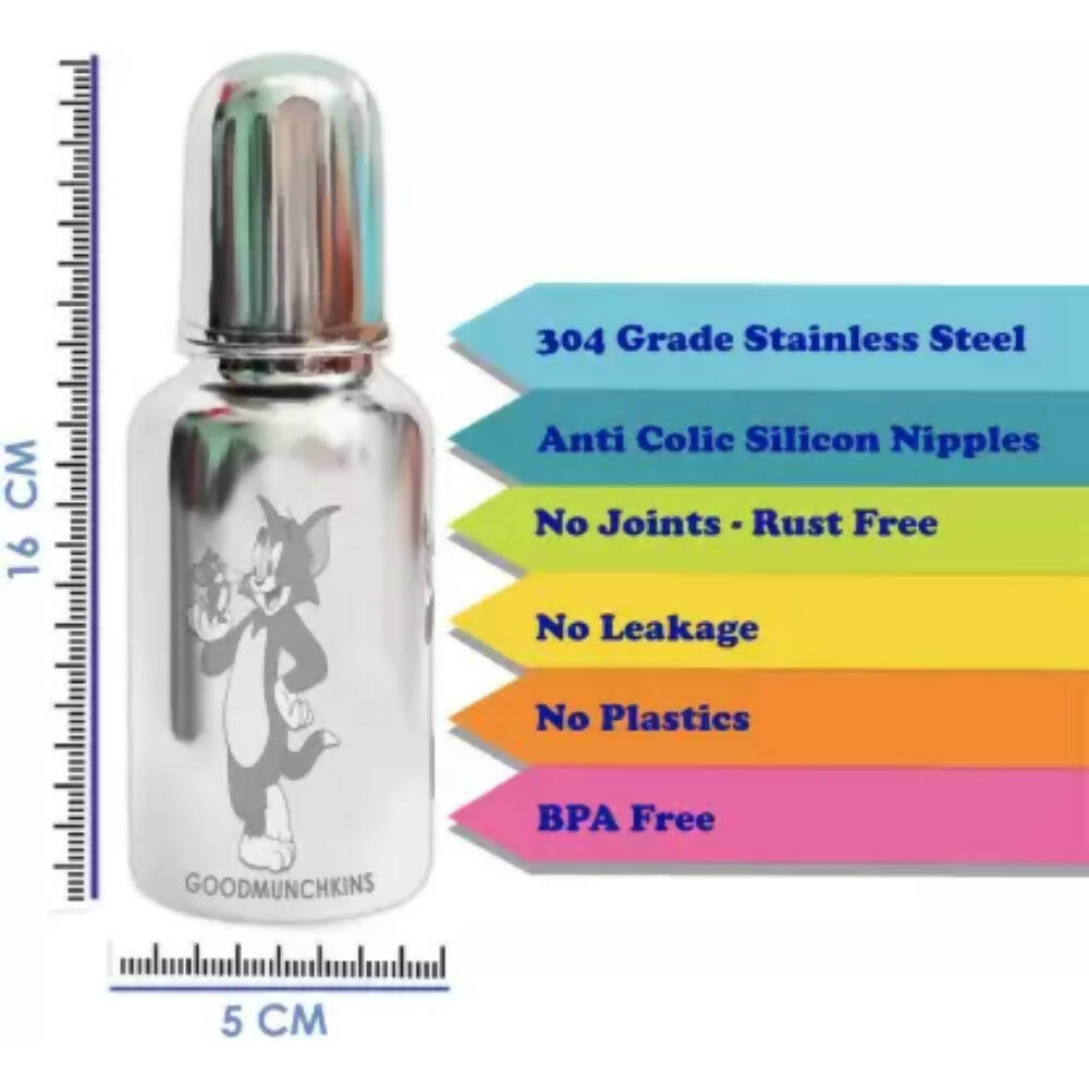 Goodmunchkins Stainless Steel Feeding Bottle 304 Grade Steel, Jointless, BPA Free, Rustfree Bottle For Kids 220ml