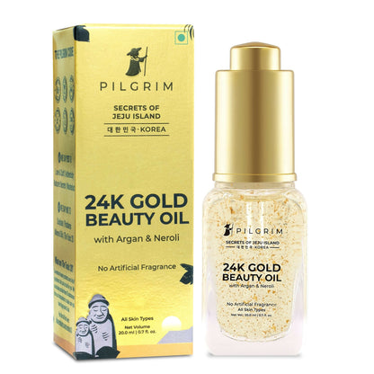 Pilgrim 24K Gold Beauty Oil For Glowing Skin, Deep Nourishing, Anti Aging, Make Up Primer