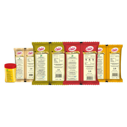 Catch Masala & Spices Combo Five Pack - Coriander Powder 200 gms + Turmeric Powder 200 gms + Red Chilli Powder 200 gms + Cumin Whole 200 gms + Hing 50 gms