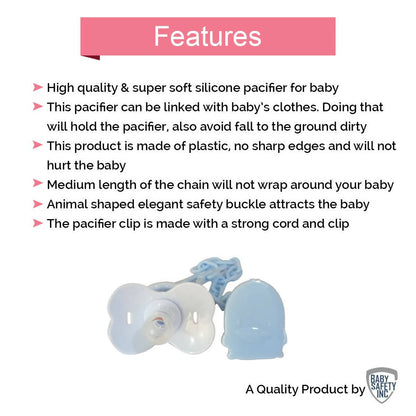 Safe-O-Kid-Baby Pacifier/Nipple With Chain And Clip, in cute Cartoon shape Helps In Preventing From Dust - (Blue)