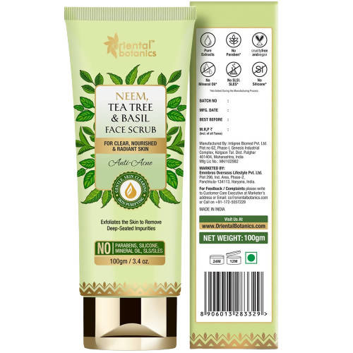 Oriental Botanics Neem, Tea Tree And Basil Anti Acne Face Scrub