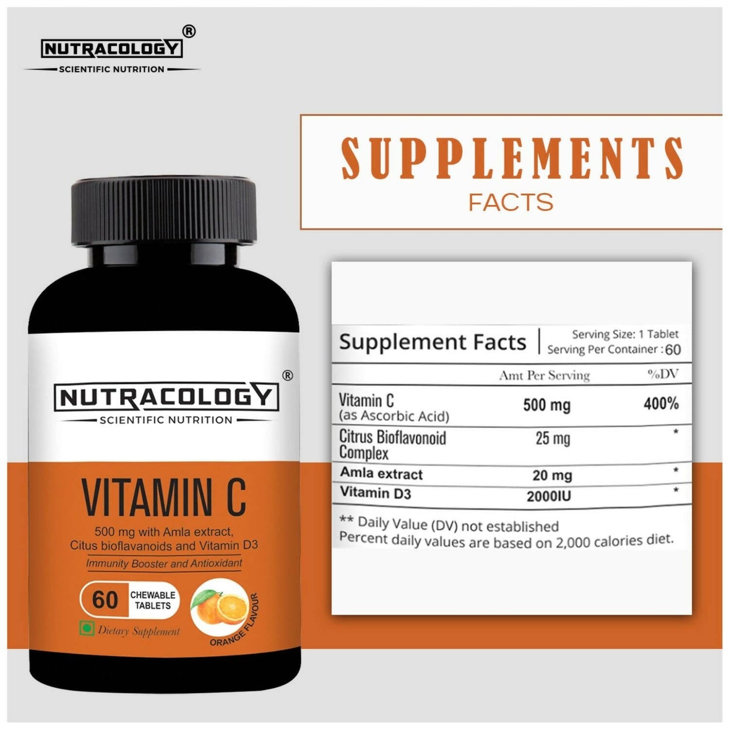 Nutracology Vitamin C 500mg Immunity Booster, Glowing Skin Tablets