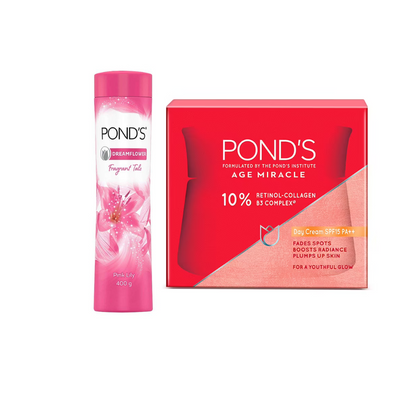 Ponds Dreamflower Fragrant Talcum Powder Pink Lily And Age Miracle Wrinkle Corrector SPF 18 PA++ Day Cream - BUDNE