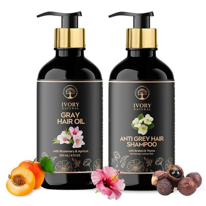 Ivory Natural Grey Combo For Hair - Natural Solution For Greys, Restore Natural Black And Shine Of Hair