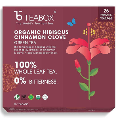 Teabox Organic Hibiscus Cinnamon Clove Green Tea Bags