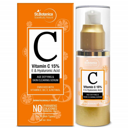 St.Botanica Vitamin C 15% E & Hyaluronic Acid, Age Defying & Skin Clearing Serum