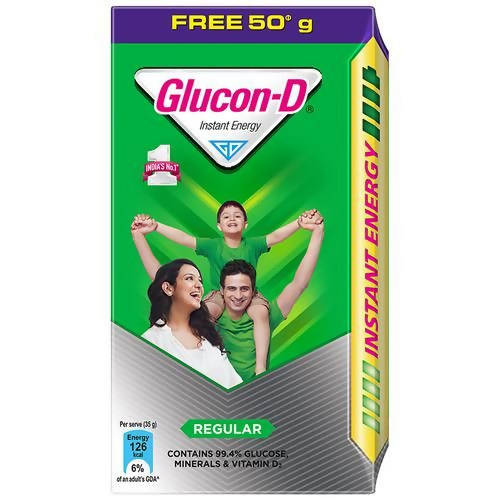 Glucon-D Instant Energy Health Drink - Regular Plain Glucose Powder | Instant Energy & Immunity Recharge With Vitamin C & Calcium