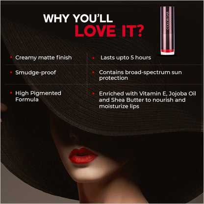 Colorbar Velvet Matte Lipstick Hot Hot Hot- 1.