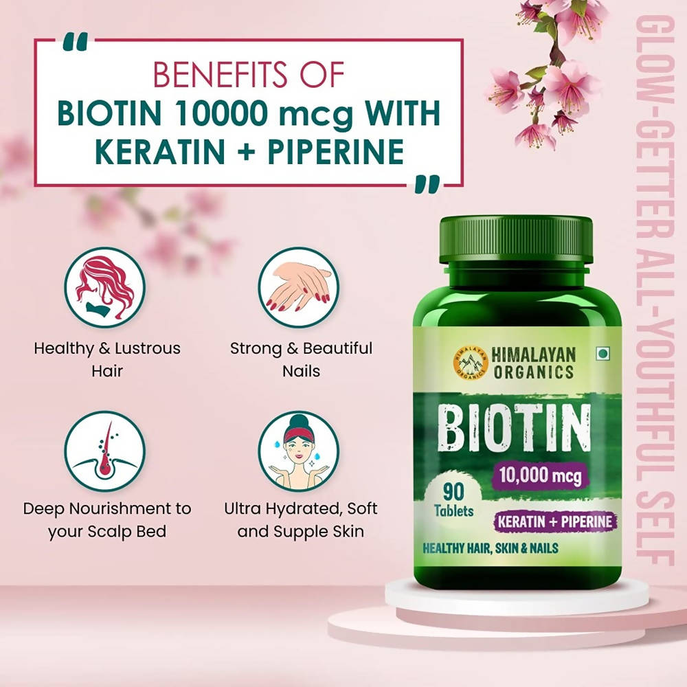 Himalayan Organics Biotin 10000 Mcg with Keratin + Piperine Tablets