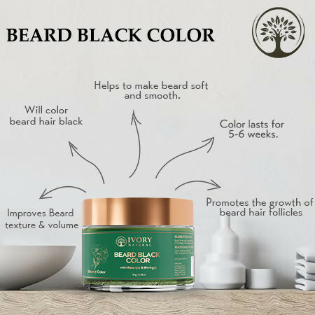Ivory Natural Beard Black Color Organic - Instant Natural Plant Based Beard Color Powder