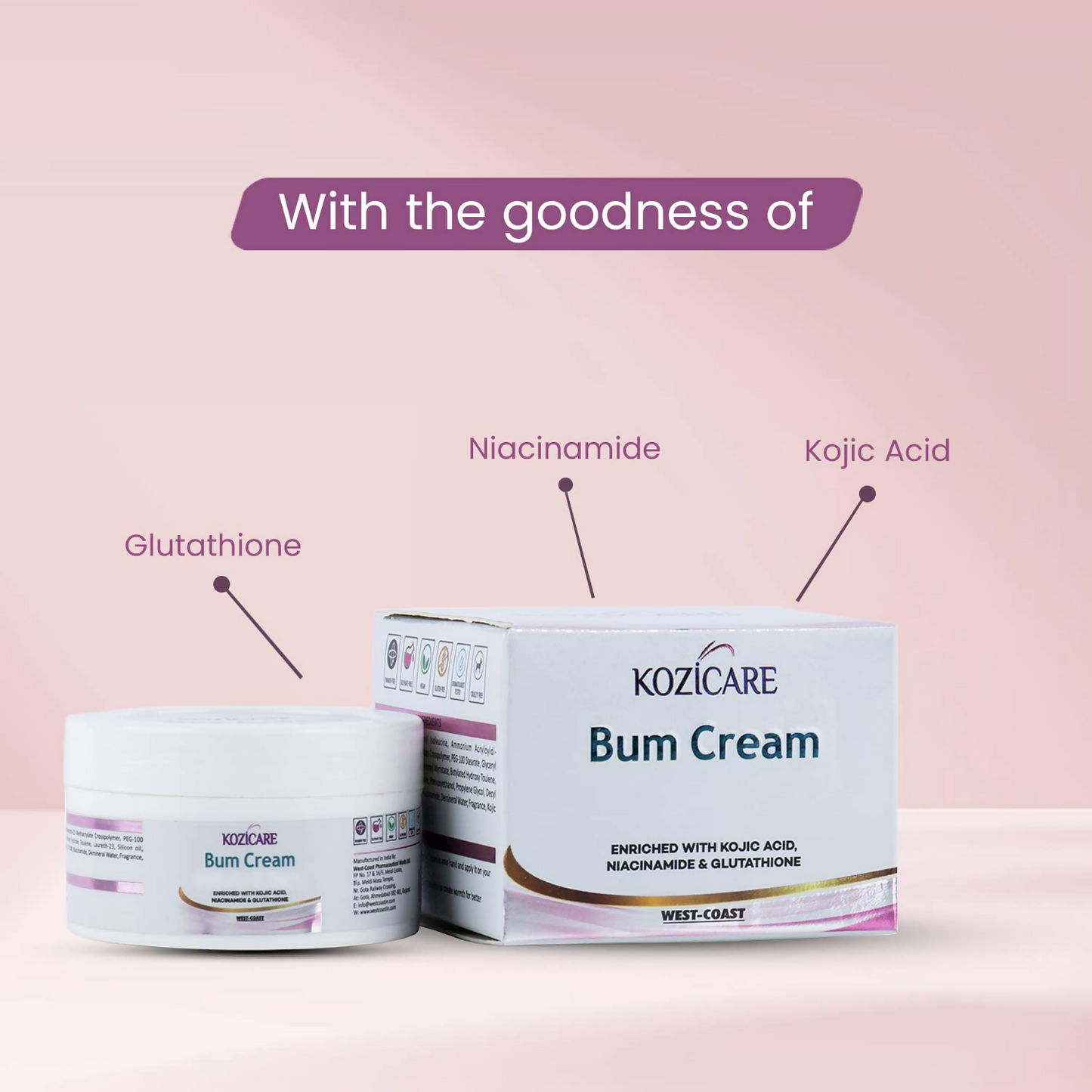 Healthvit Kozicare Bum Cream with 0.01% Glutathione, 1% Niacinamide