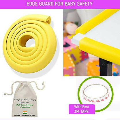 Safe-O-Kid Unique High Density L-Shaped 2 Mtr Long Mini 1 Edge Guard With 4 Corner Cushions - Yellow