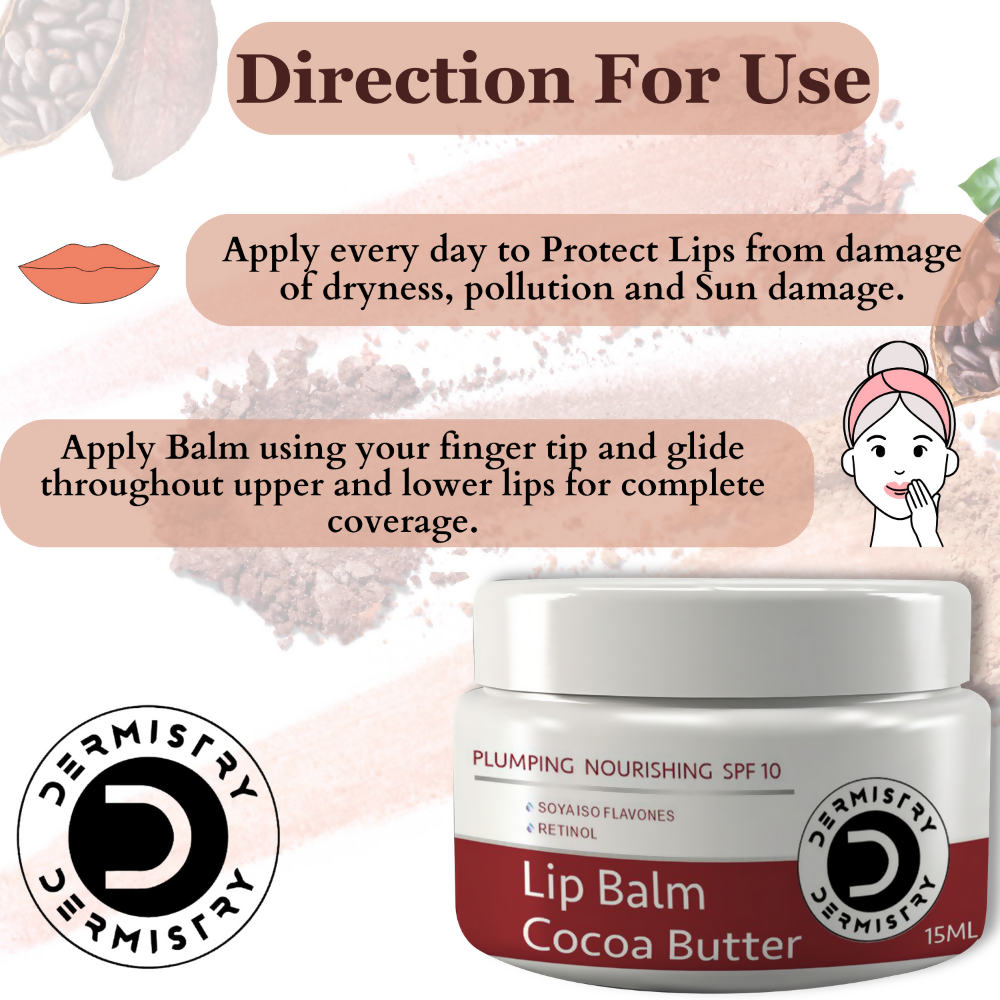 Dermistry Cocoa Butter Lip Care Tint Balm Plumping Nourishing Retinol SPF 10 for Glossy Lips