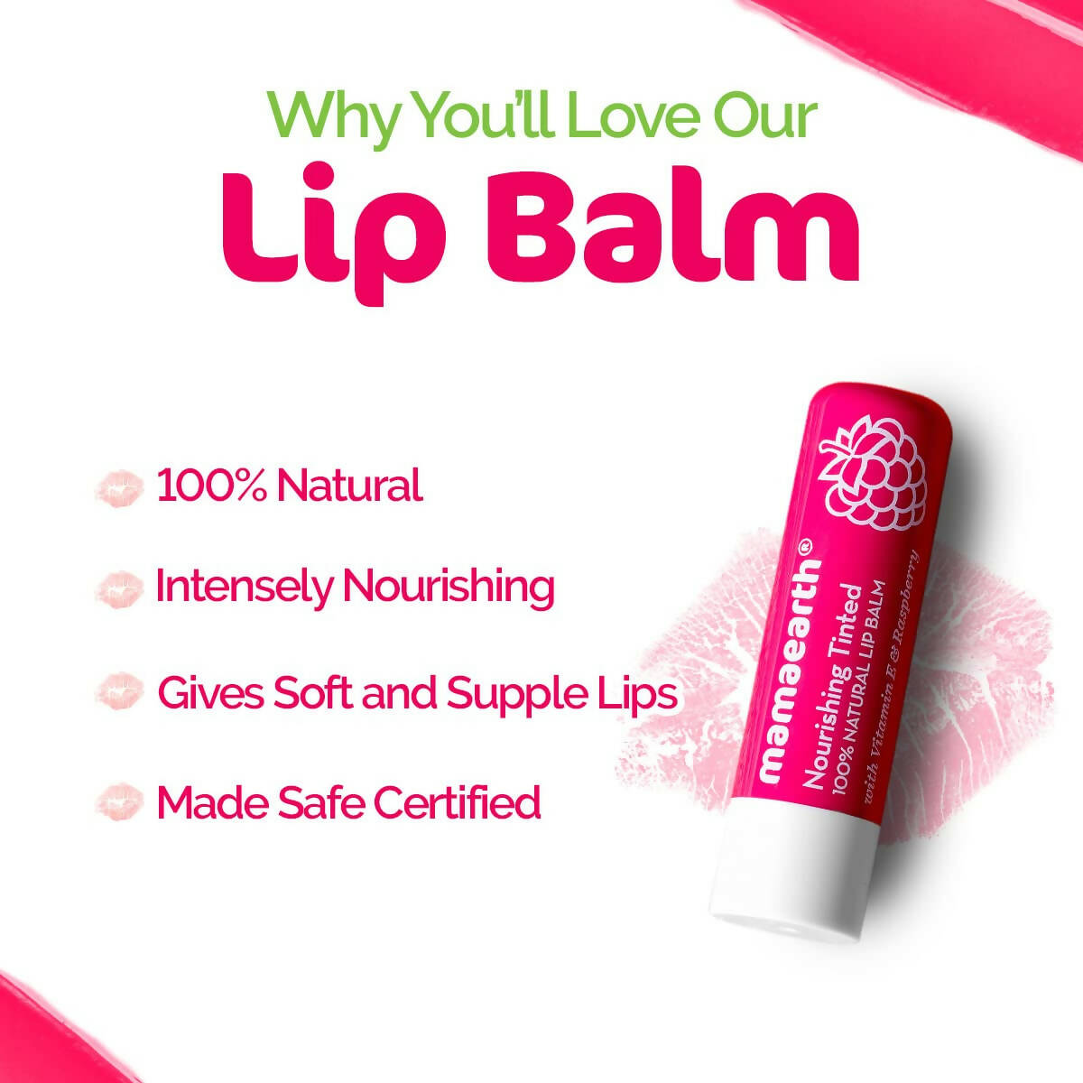 Mamaearth Vitamin E and Raspberry Tinted 100% Natural Lip Balm