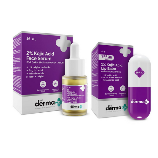 The Derma Co 2% Kojic Acid Face Serum & 1% Kojic Acid Lip Balm - 20GM