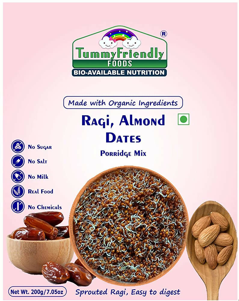 TummyFriendly Foods Organic Sprouted Ragi, Almonds, Dates Porridge Mix -  USA, Australia, Canada 
