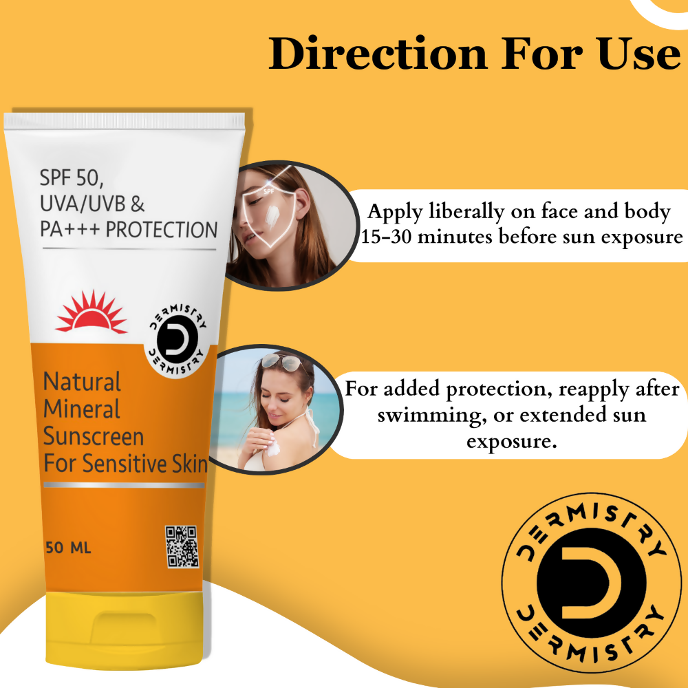 Dermistry Natural Mineral Sunscreen for Sensitive Skin & Children SPF 50 UVA UVB PA+++ Protection