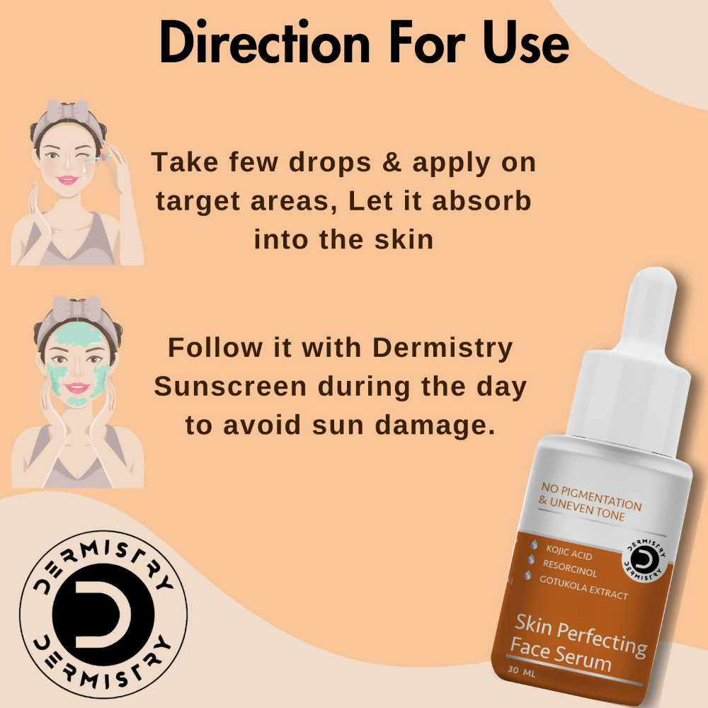 Dermistry Skin Perfecting Fairness Face Serum Resorcinol Kojic Acid Hyper Pigmentation Uneven Tone