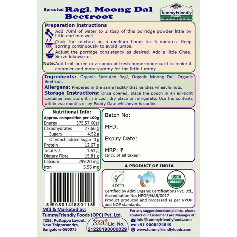 TummyFriendly Foods Certified Ragi Porridge Mixes - Stage1, Stage2, Stage3