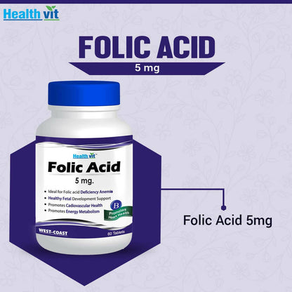 Healthvit Folic Acid 5mg Tablets for Folic acid