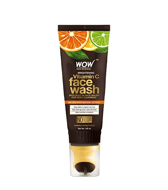 Wow Skin Science Brightening Vitamin C Foaming Face Wash Gel with Built-in Face Brush for Deep Cleansing - 100ML