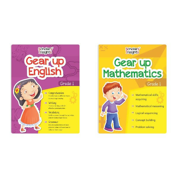 Scholars Insights Gear Up English & Maths Grade 1 Books Set of 2|English Grammar, Logical Reasoning, Problem Solving Book for Kids| Ages 6-7 Years -  buy in usa 