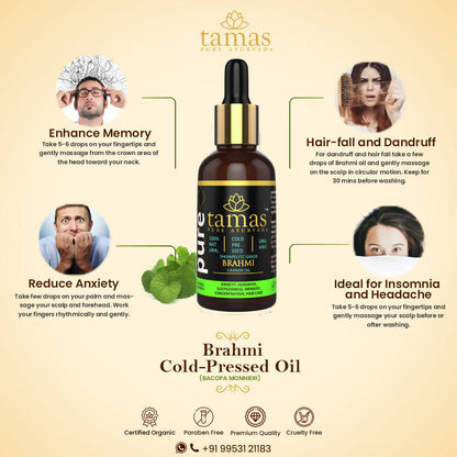 Tamas Pure Ayurveda 100% Organic Brahmi Cold Pressed Carrier Oil