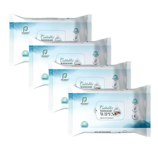Cuddables 99% Water Baby Wipes - Natural Plant Made Cloth Wipes | 5 Pcs Wipes, Pack of 4 (20 Wipes)