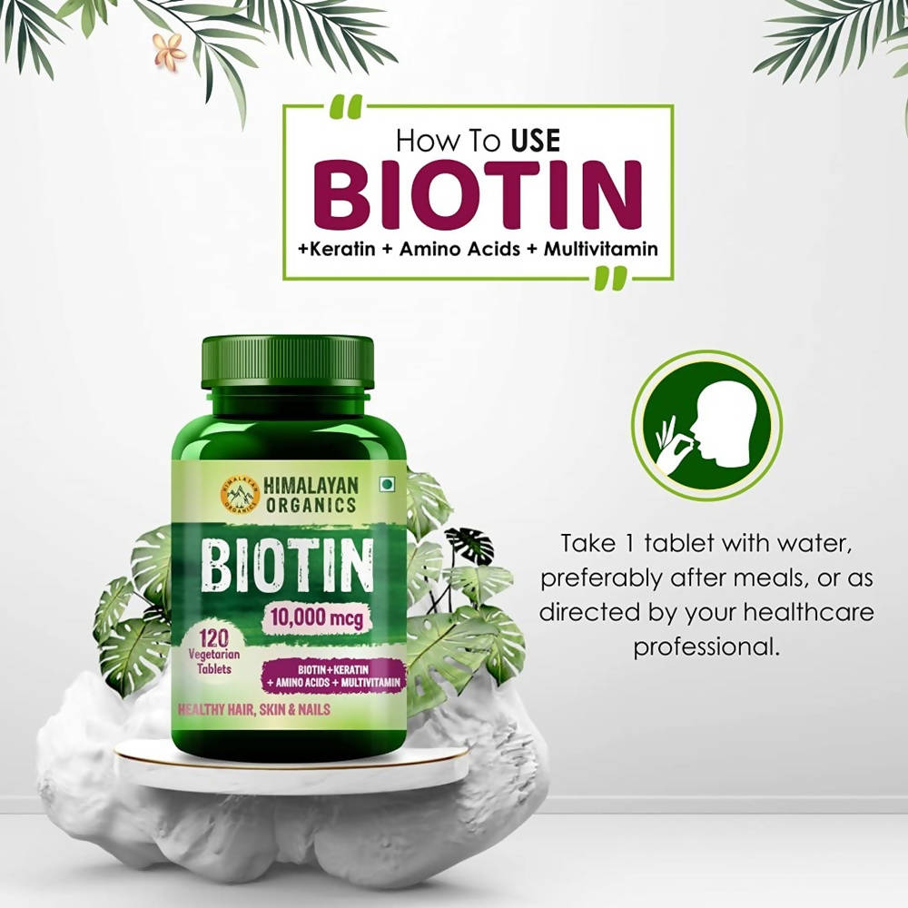 Himalayan Organics Biotin 10000 Mcg with Keratin, Amino Acids & Multivitamin Tablets