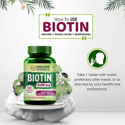 Himalayan Organics Biotin 10000 Mcg with Keratin, Amino Acids & Multivitamin Tablets
