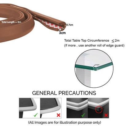 Safe-O-Kid Unique High Density 2 Mtr Long U - Shaped 1 Edge Guards With 4 Corner Cushions - Brown