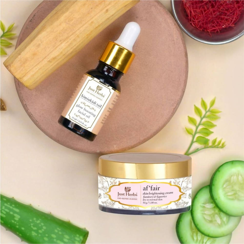 Just Herbs Kimsukadi Glow Boosting Facial Oil And Af'fair Skin Brightening Cream Combo