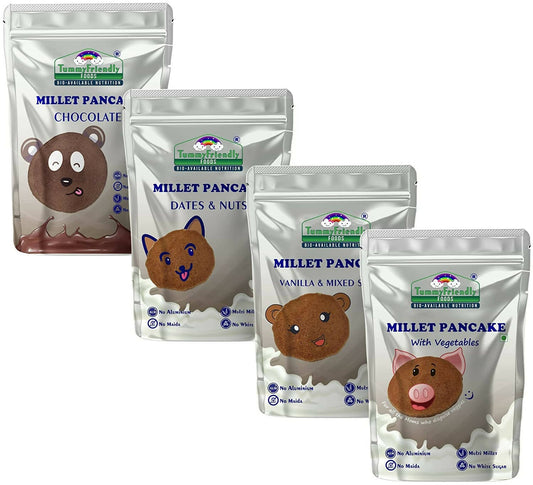 TummyFriendly Foods Millet Pancake Mixes Trial Packs with Chocolate, Nuts, Veggies -  USA, Australia, Canada 