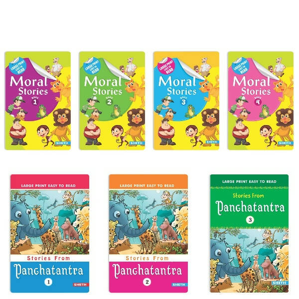 Large Print Easy to Read Moral & Panchtantra Stories Books Set of 7| Children Stories Books| Ages 6 - 12 Year -  buy in usa 