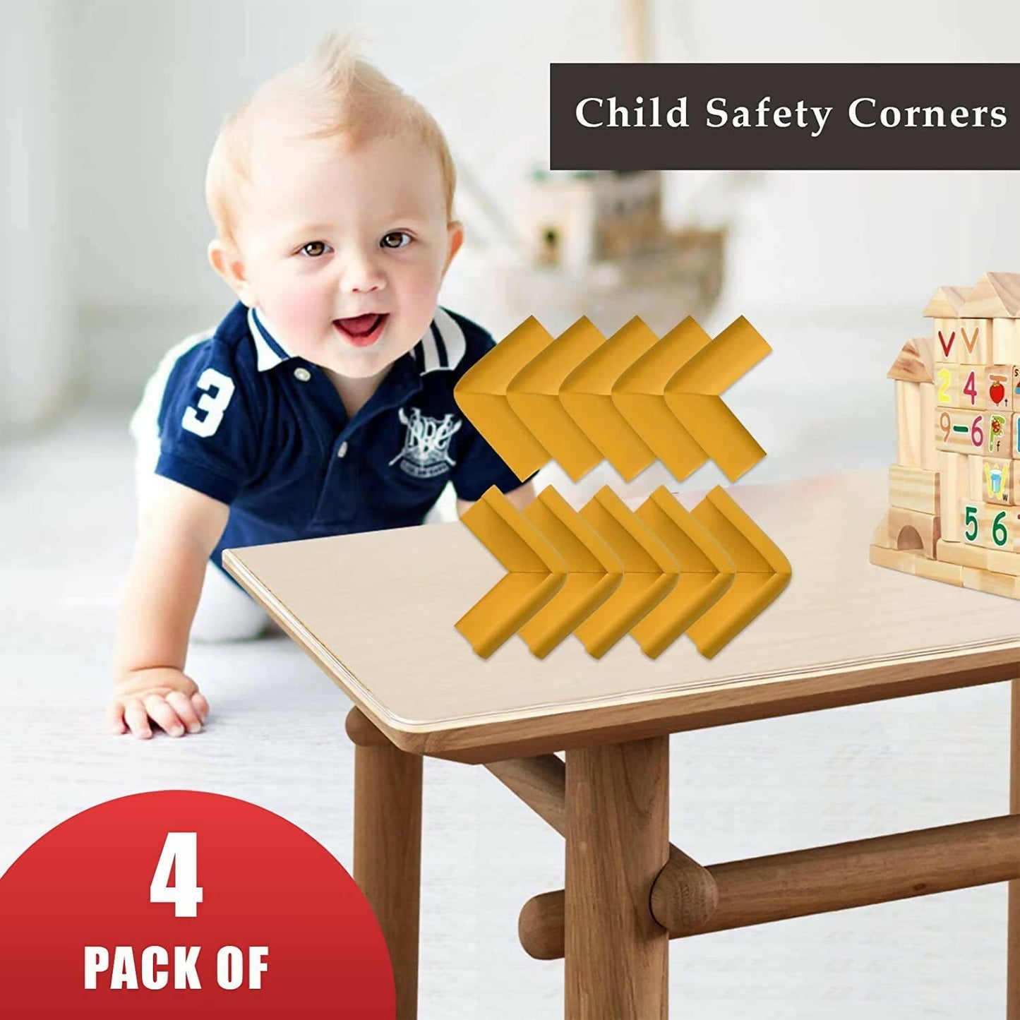 Safe-O-Kid Corner Guardscushions, U Shaped, Large Size Extra Thick, Yellow