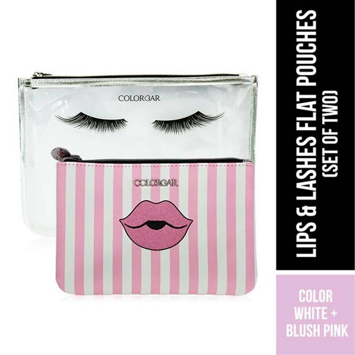 Colorbar Pouch Lips & Lashes Flat Pouches (Set Of Two) - White+Blush Pink