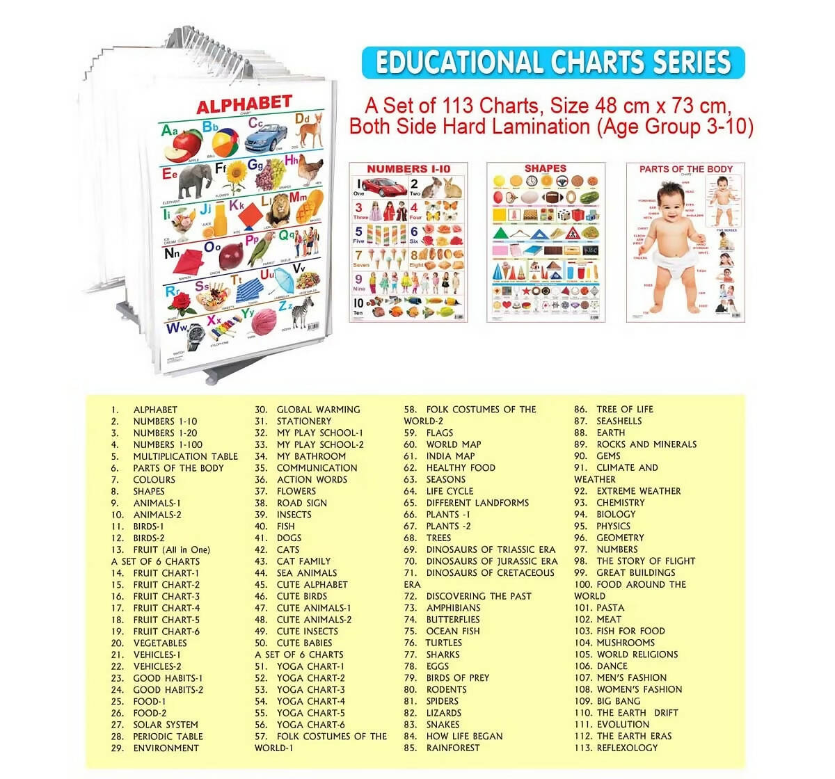 Dreamland Educational Charts - Combo 2 (10 Charts) : Children Early Learning Laminated Chart