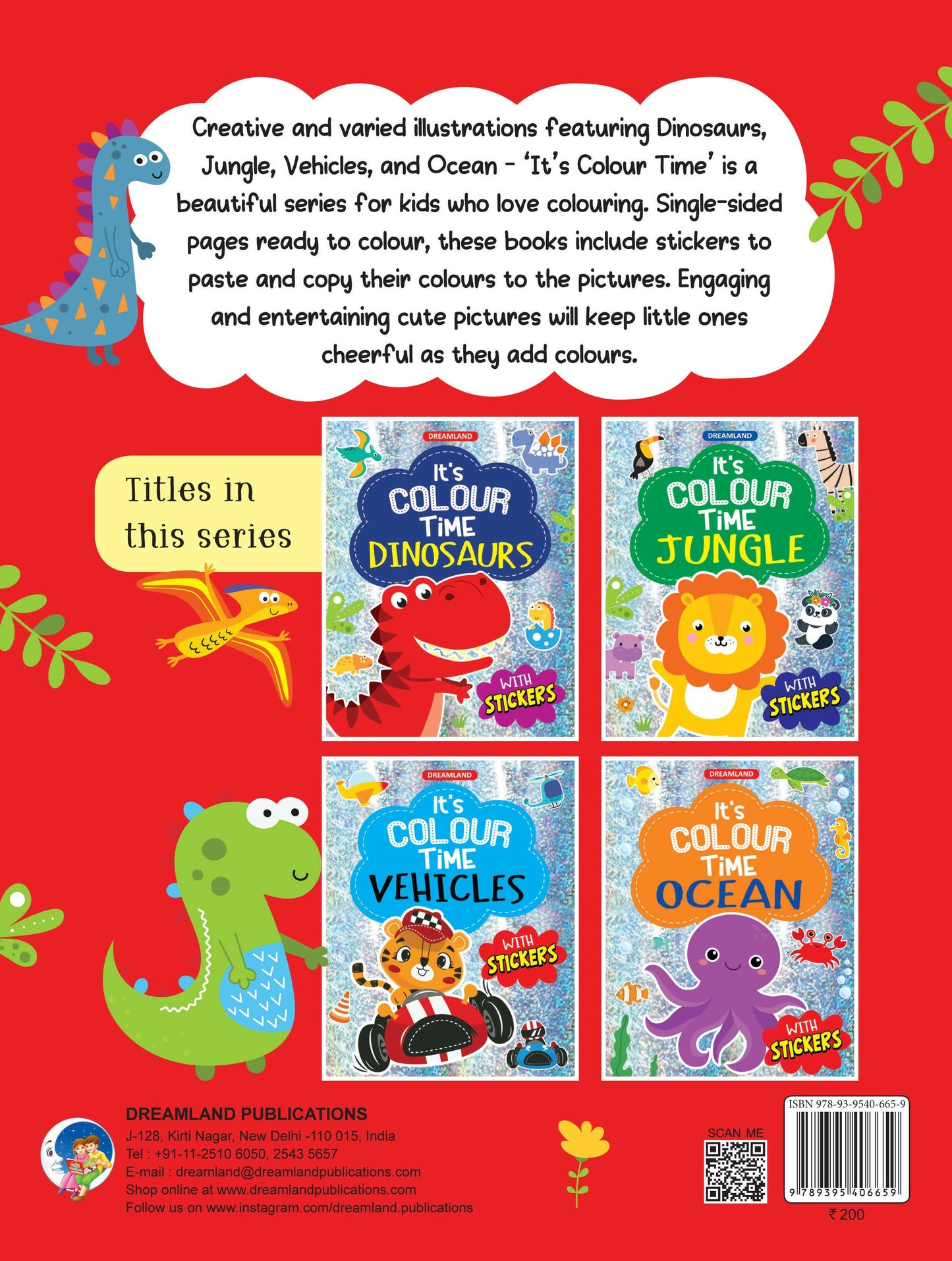 Dreamland Dinosaurs- It's Colour time with Stickers : Children Drawing, Painting & Colouring Book
