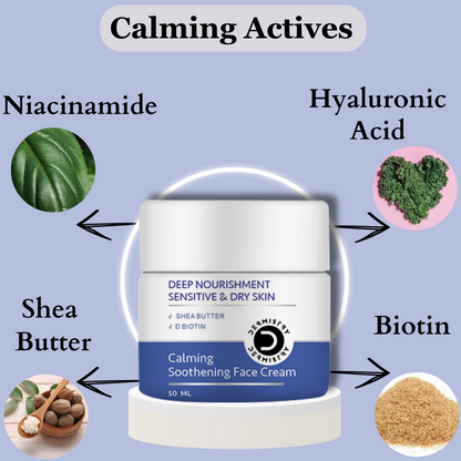 Dermistry Sensitive & Dry Skin Care Deep Nourishment Calming Soothing Face Cream Shea Butter Biotin