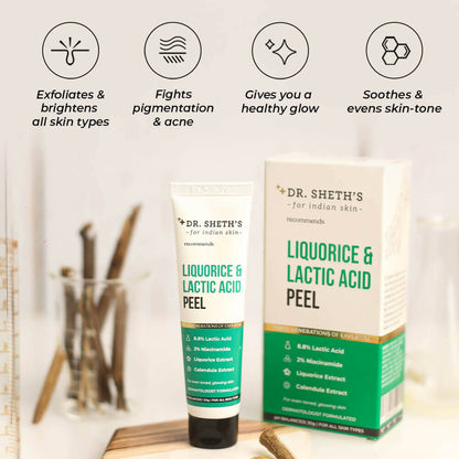 Dr. Sheth's Liquorice & Lactic Acid Peel Mask For Even-Toned, Glowing Skin With 2% Niacinamide Calendula Extract, AHA Peeling Solution