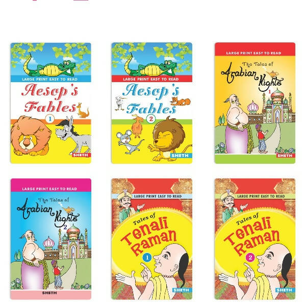 Large Print Easy to Read Aesop's Fables, Arabian Nights & Tenali Raman Classic Stories Books Set of 6| Ages 6 - 12 Year -  buy in usa 