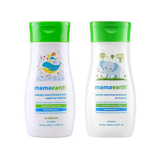 Mamaearth Deeply Nourishing Body Wash and Gentle Cleansing Shampoo for Babies - 200ML