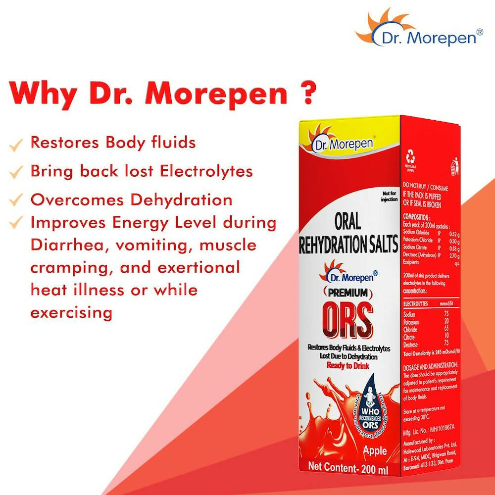 Dr. Morepen Premium ORS Drink With Electrolytes for Instant Hydration Apple Flavour