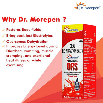 Dr. Morepen Premium ORS Drink With Electrolytes for Instant Hydration Apple Flavour