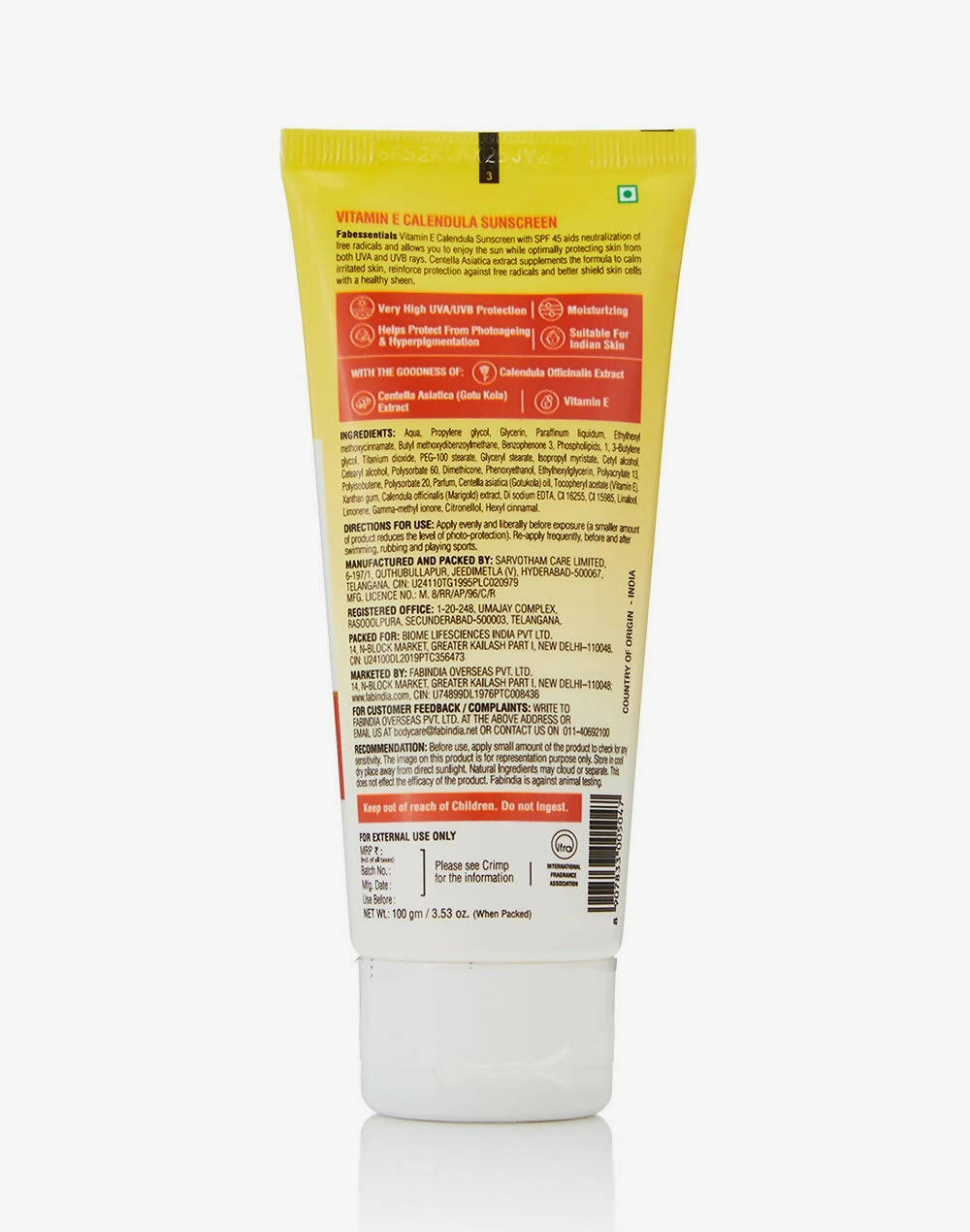 Fabessentials Vitamin E Calendula Sunscreen SPF 45 PA++++