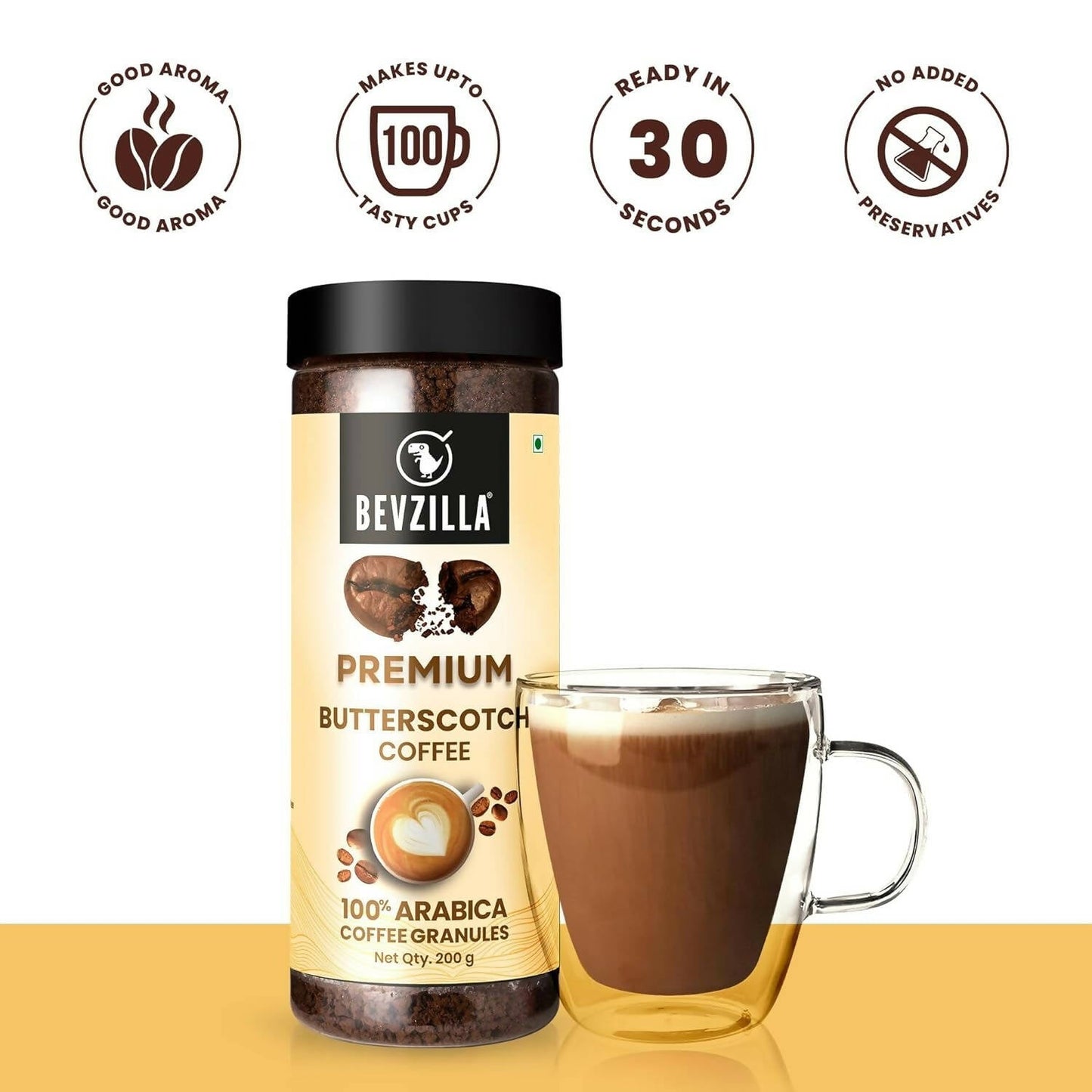 Bevzilla Premium Butterscotch Coffee Powder 100% Arabica