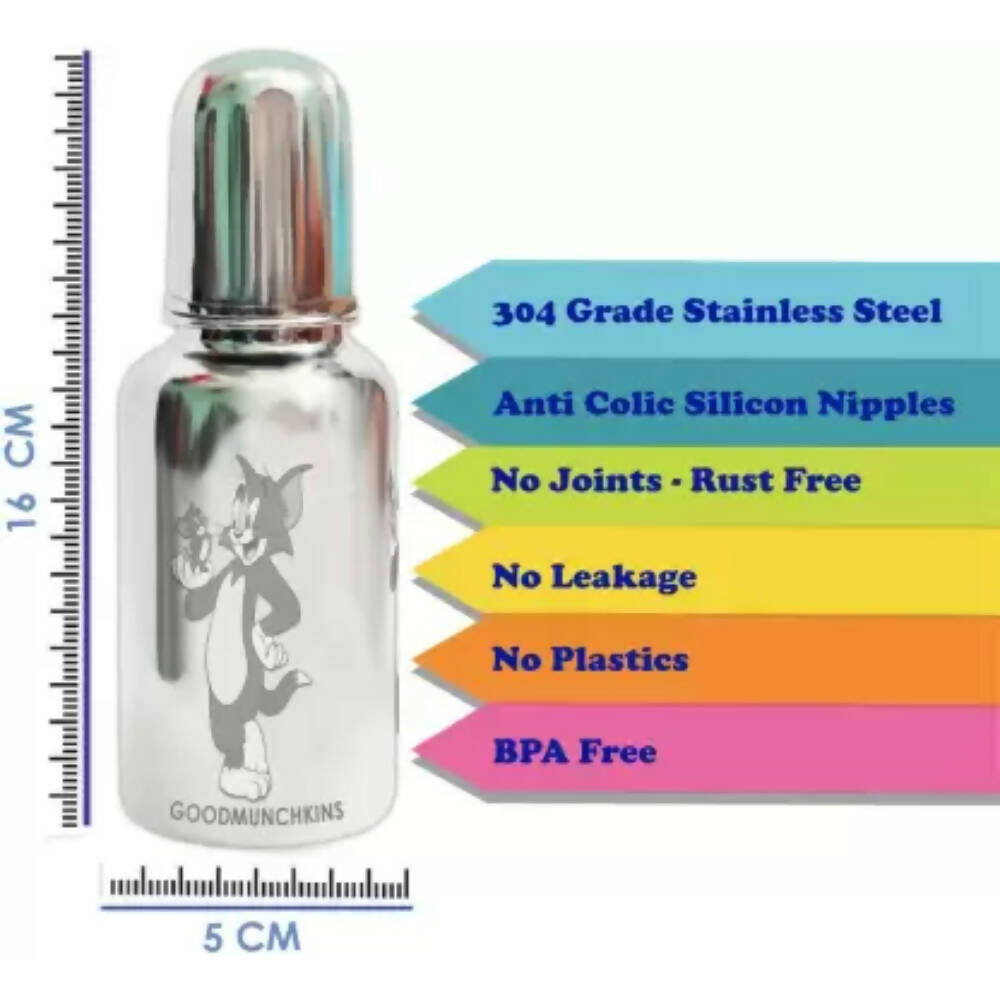 Goodmunchkins Stainless Steel Feeding Bottle 304 Grade Steel, Jointless, BPA Free, Rustfree Bottle 220 ml