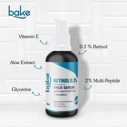 Bake 0.3% Retinol Beginner Friendly Face Serum With 2% Multi Peptide & Vitamin E