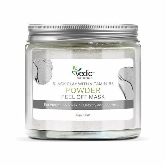 Vedic Naturals Black Clay With Vitamin-B3 Powder Peel Off Mask - BUDNEN
