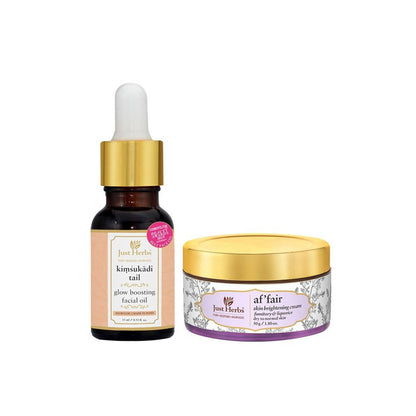 Just Herbs Kimsukadi Glow Boosting Facial Oil And Af'fair Skin Brightening Cream Combo